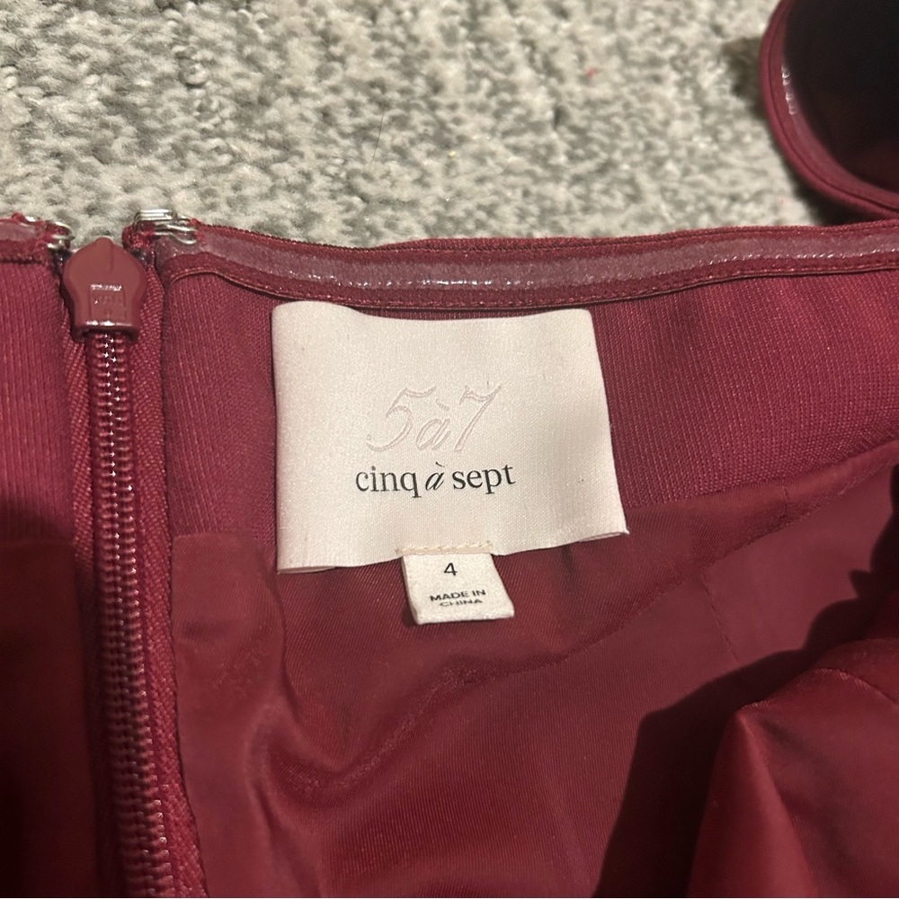 Cinq a Sept Burgundy Off-Shoulder Mini Dress Red Party Size 4 - Picture 6 of 8